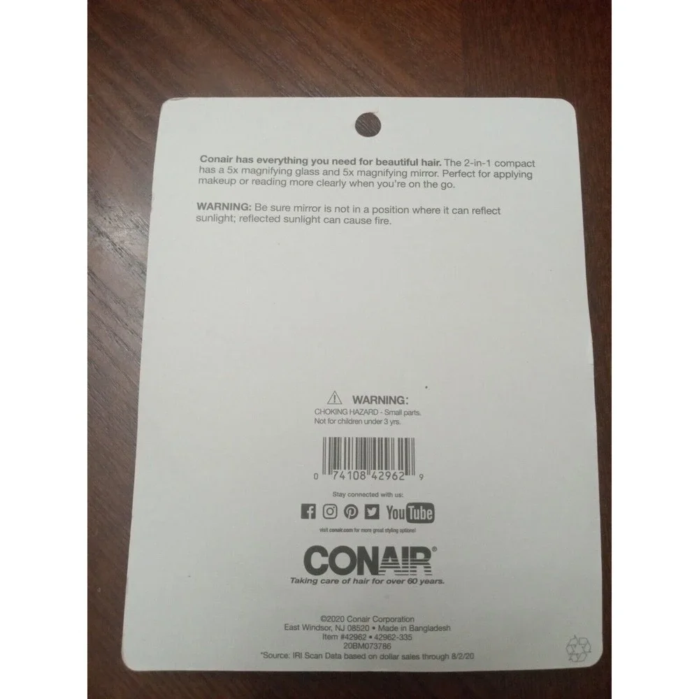 Conair Magnify & Mirror 5X Compact Magnifying Glass & Mirror Great For On The Go